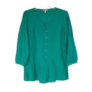 Bass Teal Jewel Button Down Blouse Sz Medium